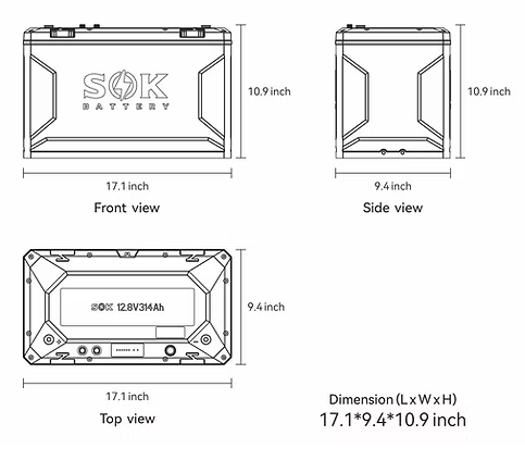 SOK Battery SK12V314PH | 12V314Ah Battery, Built-in heater & Bluetooth, Victron CAN Comms
