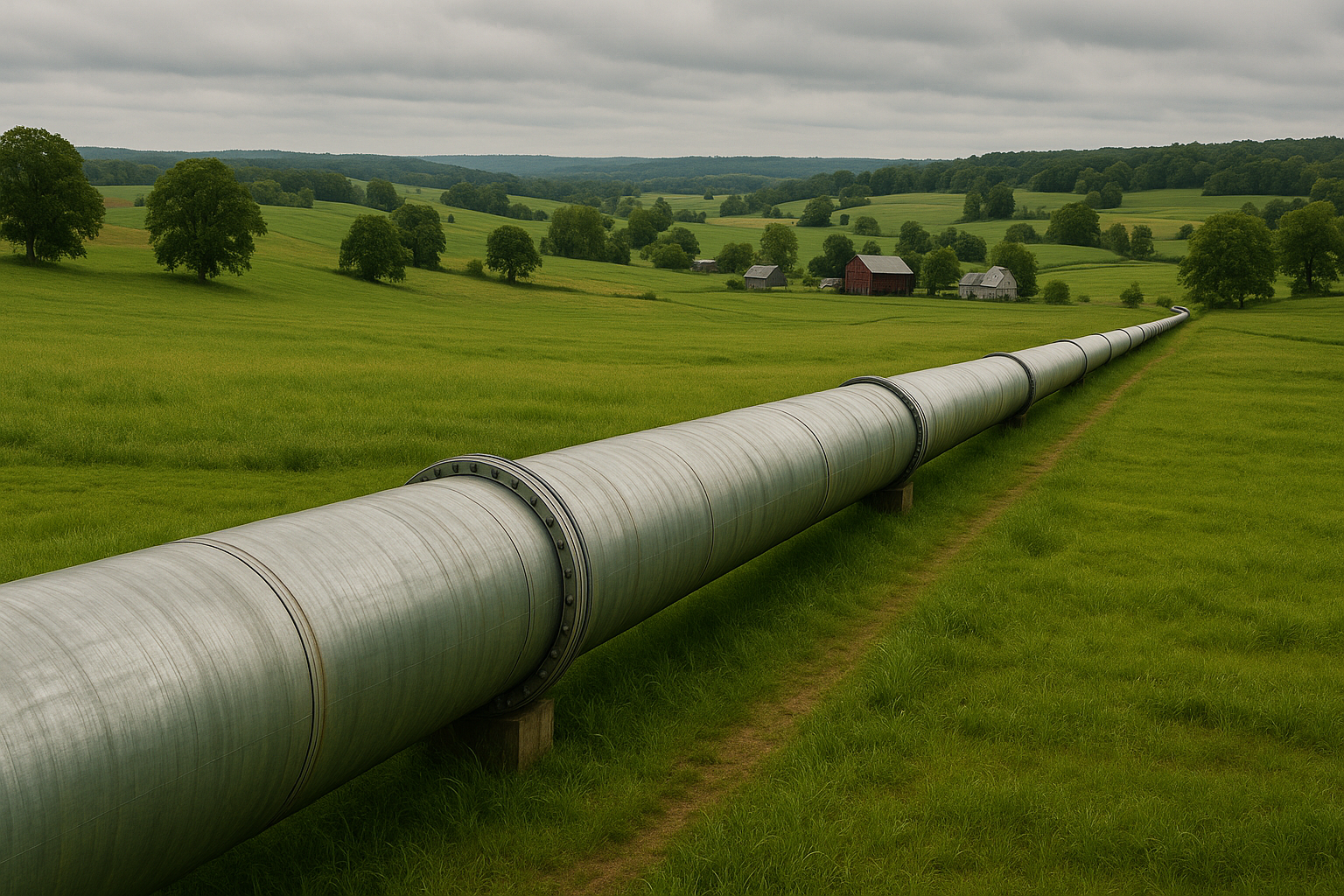 oil pipeline traversing a field in rural Pennsylvania 