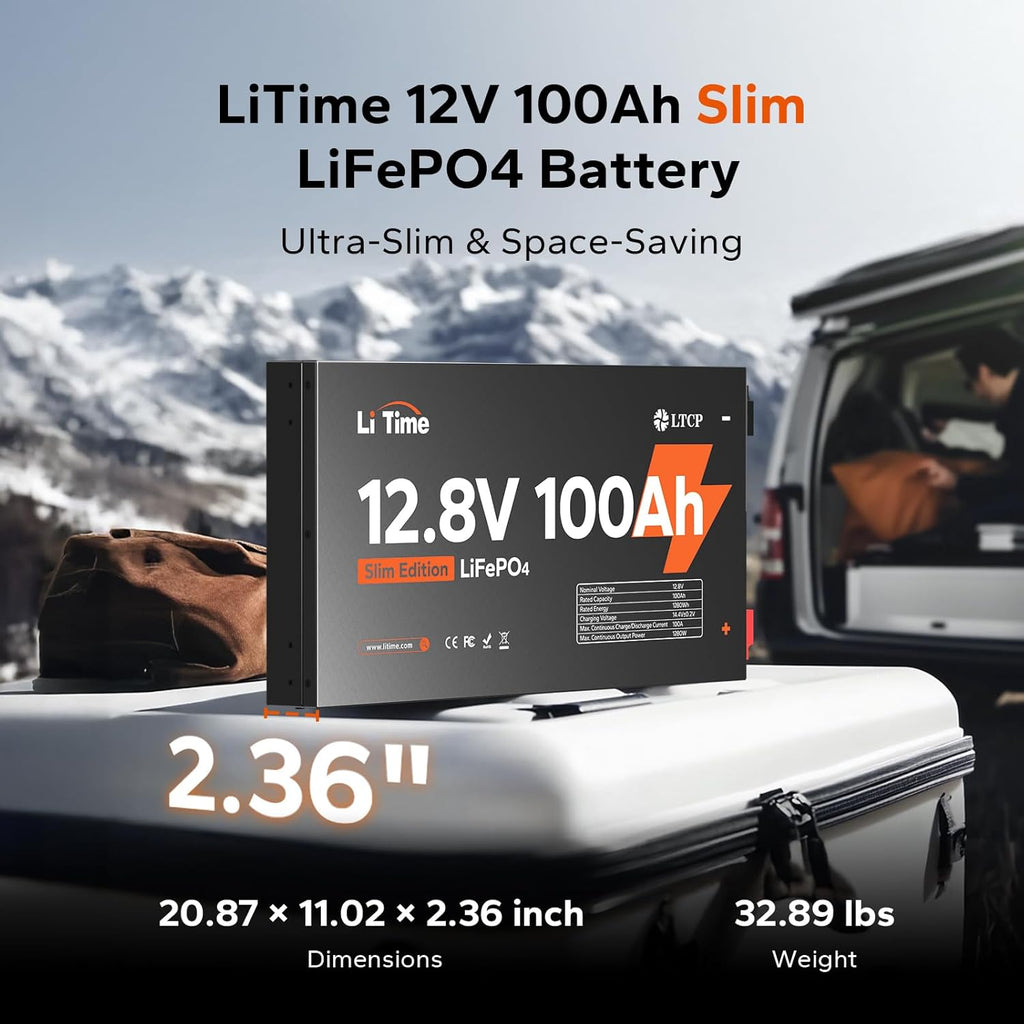LiTime 12V 100Ah Slim LiFePO4 Lithium Battery