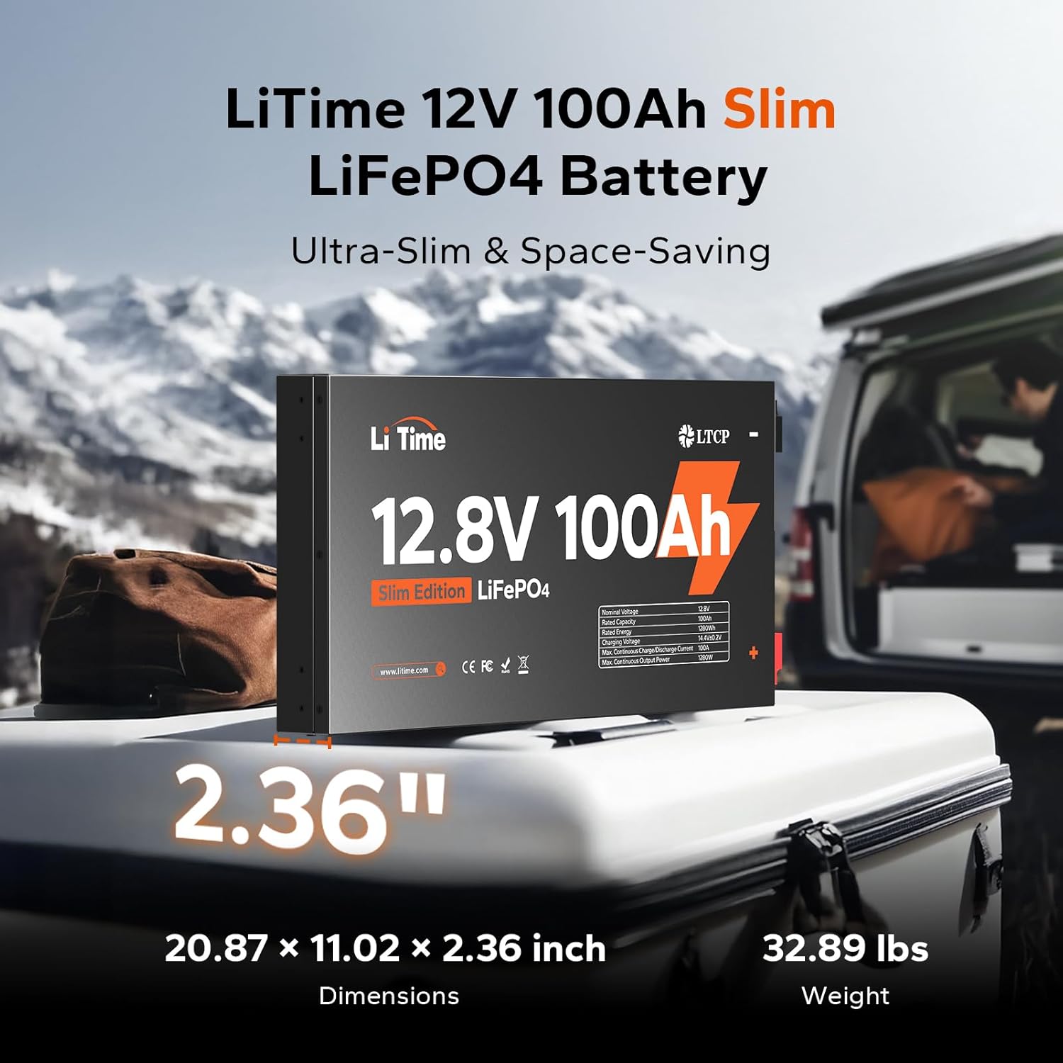 LiTime 12V 100Ah Slim LiFePO4 Lithium Battery